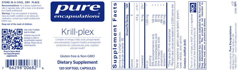 Krill-Plex 120 caps (Pure Encapsulations) label
