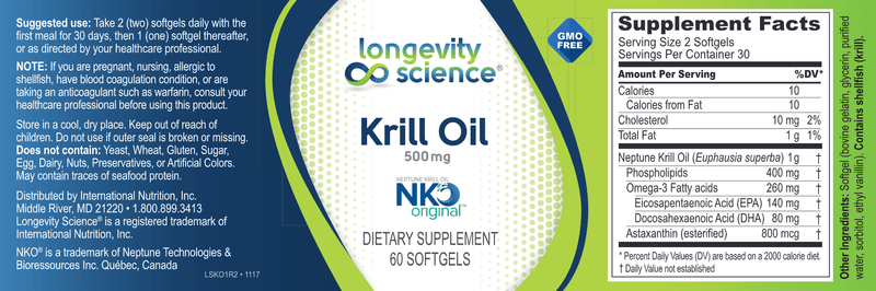 Krill Oil 500 mg (Longevity Science) Label