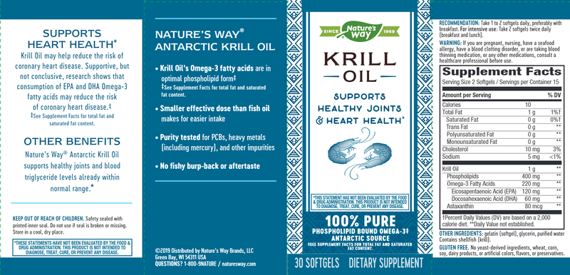 Krill Oil 500 mg (Nature's Way) 30ct Label