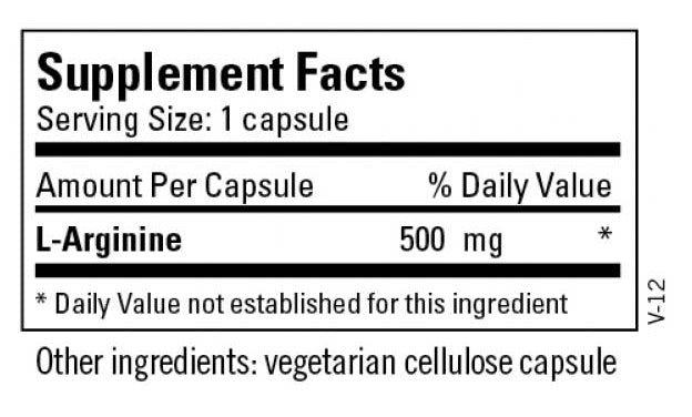 L-Arginine 500 mg (Metabolic Maintenance) Supplement Facts
