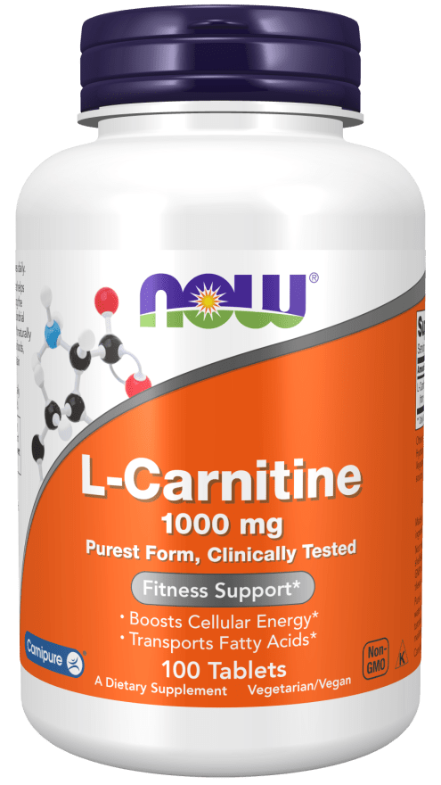 L-Carnitine 1000 mg 100 Tablets (NOW) Front