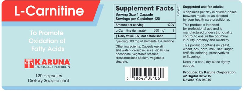 L-Carnitine 500 mg (Karuna Responsible Nutrition) Label