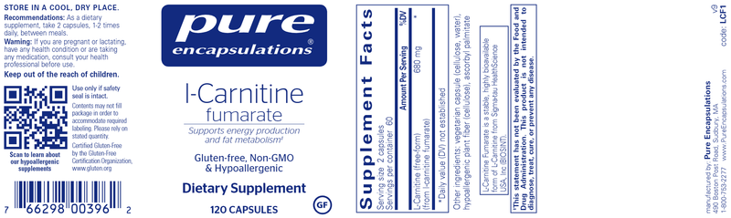 L-Carnitine Fumarate (Pure Encapsulations) label