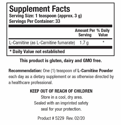 L-Carnitine Powder (Biotics Research) Supplement Facts