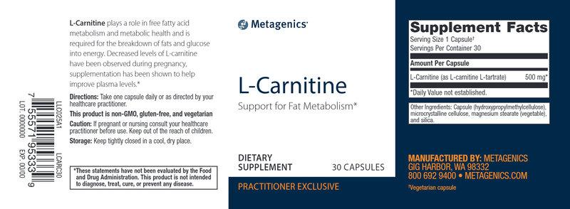 L-Carnitine (Metagenics) Label