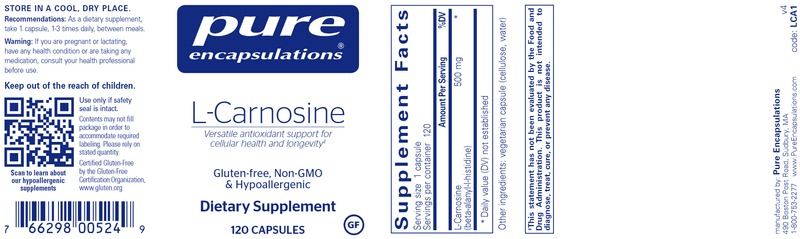 L-Carnosine 60 caps (Pure Encapsulations) label