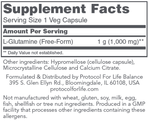 L-Glutamine 1000 mg (Protocol for Life Balance) Supplement Facts