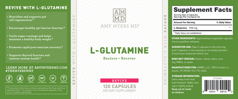 L-Glutamine Capsules (Amy Myers MD) label