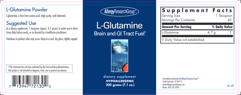 L-Glutamine Powder (Allergy Research Group) label