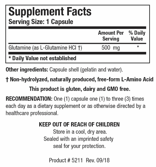 L-Glutamine (Biotics Research) Supplement Facts