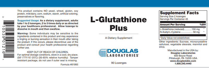 L-Glutathione Plus (Douglas Labs) Label