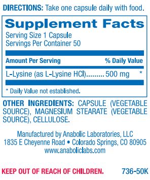 L-LYSINE (Anabolic Laboratories) Supplement Facts