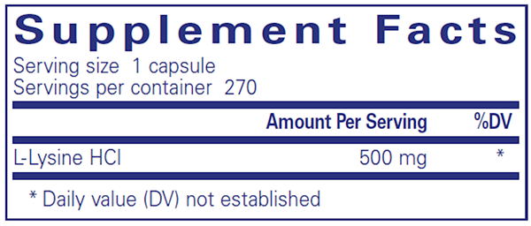L-Lysine 270 caps (Pure Encapsulations) supplement facts