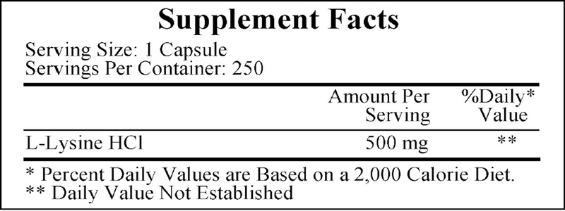 L-Lysine 500 mg (Ecological Formulas) Supplement Facts