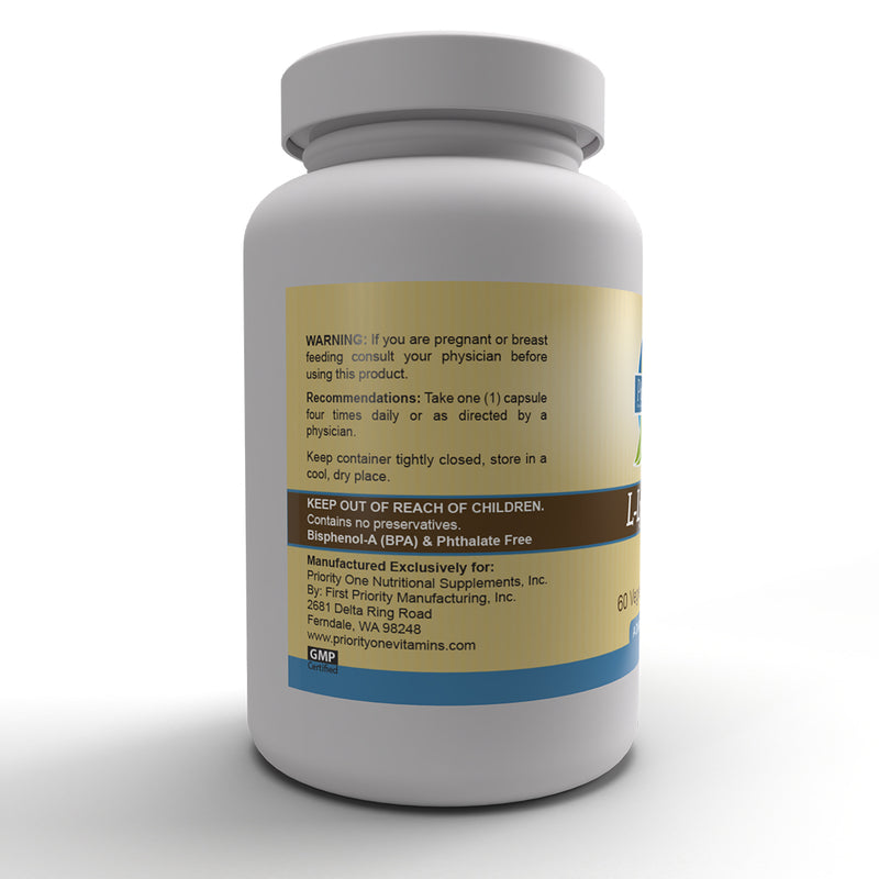 L-Lysine 500 mg (Priority One Vitamins) Side 1