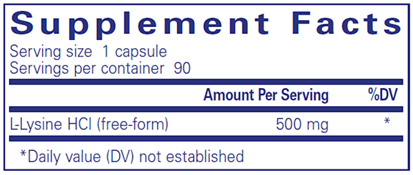 L-Lysine 90 caps (Pure Encapsulations) supplement facts