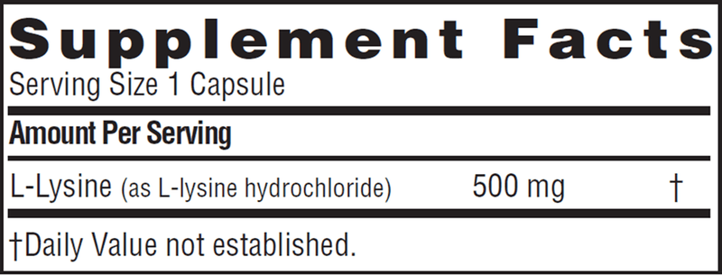 L-Lysine Caps 500 mg Twinlab Supplement Facts