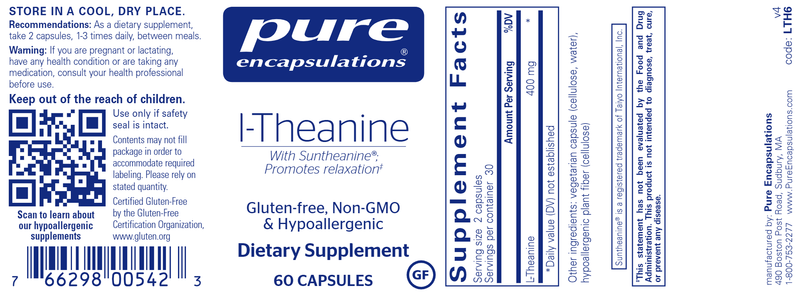 L-Theanine (Pure Encapsulations) 60ct label