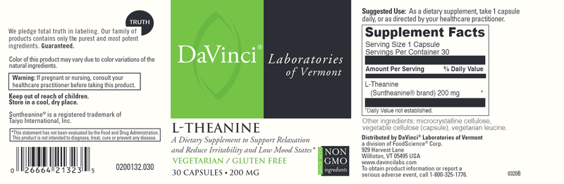 L-Theanine 30ct DaVinci Labs Label