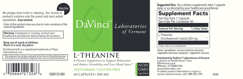 L-Theanine 60ct DaVinci Labs Label