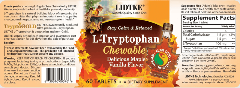 L-Tryptophan Chewable (Lidtke) Label