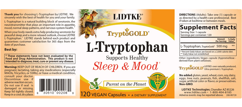 L-Tryptophan 120 caps (Lidtke) Label