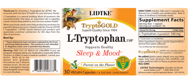 L-Tryptophan 30 caps (Lidtke) Label