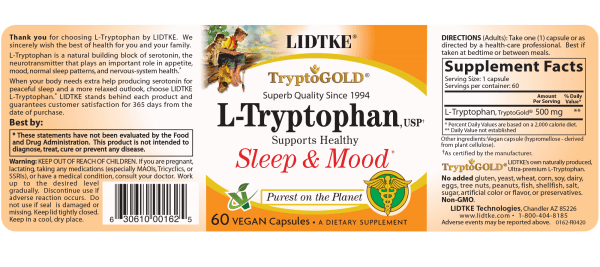 L-Tryptophan 60 caps (Lidtke) Label