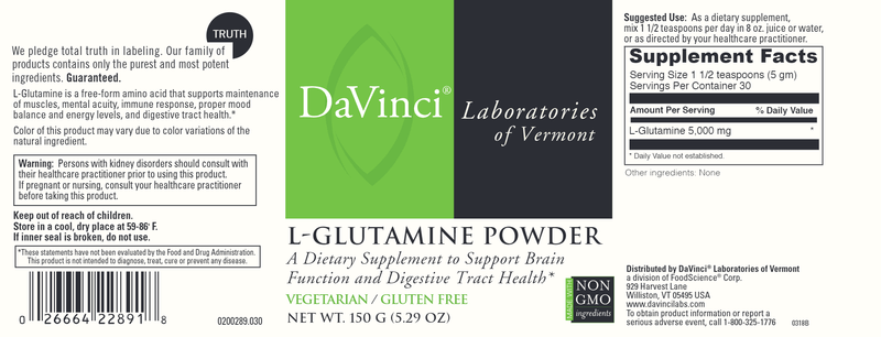 L-Glutamine Powder DaVinci Labs Label