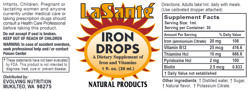La Sante Iron Drops (Evolving Nutrition) Label