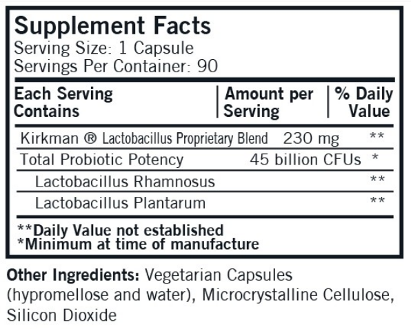 Lactobacillus Duo (Kirkman Labs) Supplement Facts