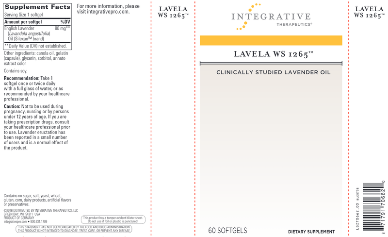 Lavela Ws 1265 - Lavender Oil Softgels - Silexin (Integrative Therapeutics) Label