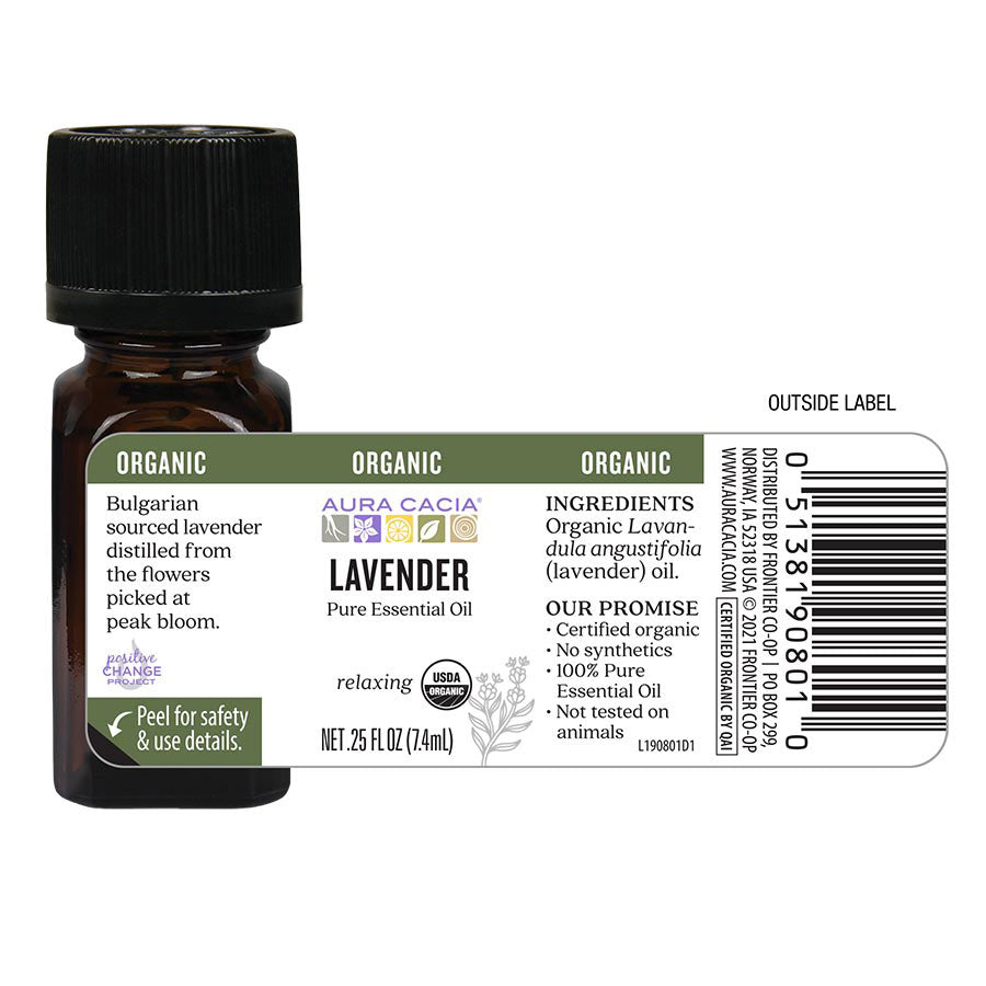 Lavender Organic Essential Oil Supplement Facts Label
