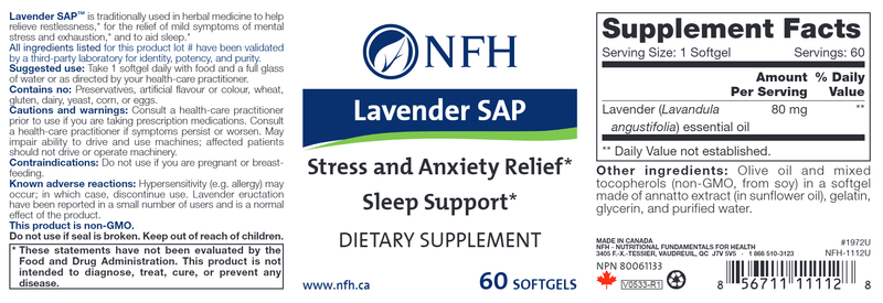 Lavender SAP (NFH Nutritional Fundamentals) Label
