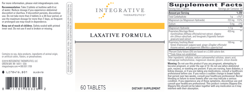 Laxative Formula (Integrative Therapeutics) Label