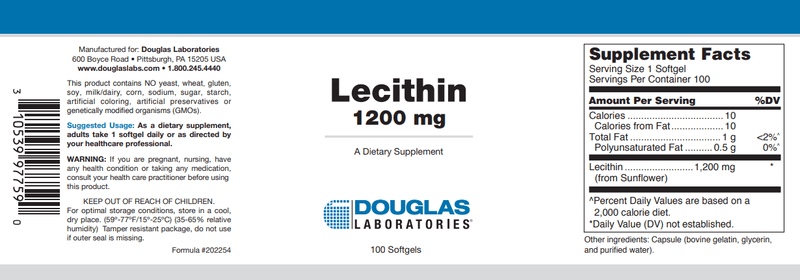 Lecithin 1200 mg (Douglas Labs) Label