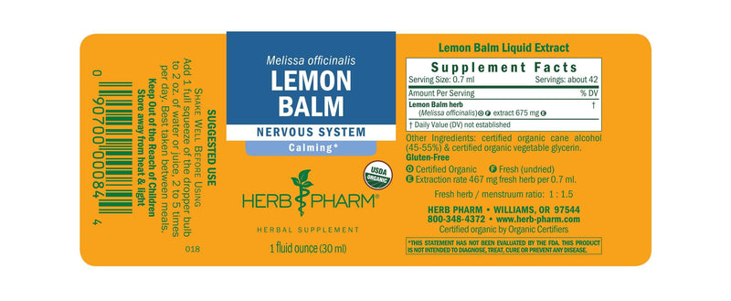 Lemon Balm label Herb Pharm