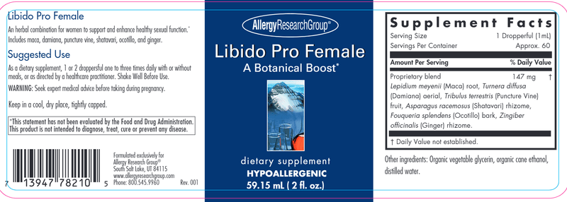 Libido Pro Female (Allergy Research Group) label