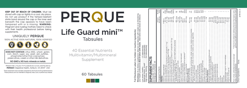 Life Guard Mini (Perque) 60ct Label