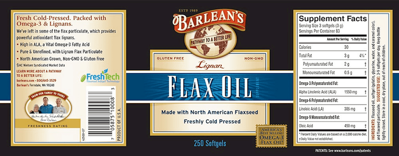 Lignan Flax Oil (Softgels) (Barlean's Organic Oils) Label