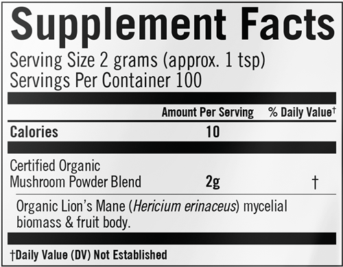 Lion's Mane (Hericium erinaceous) (Om Mushrooms) 200g supplement facts