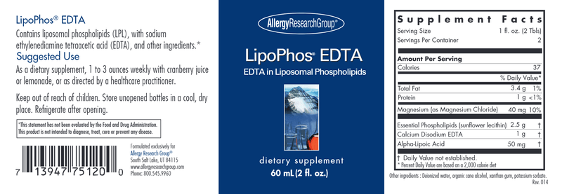 LipoPhos® EDTA (Allergy Research Group) label