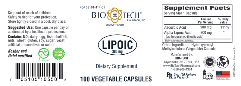 Lipoic 300 mg (Bio-Tech Pharmacal) Label