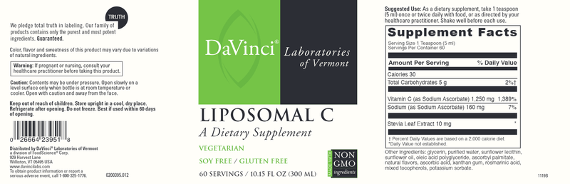 Liposomal C DaVinci Labs | Vitamin C Liquid Label