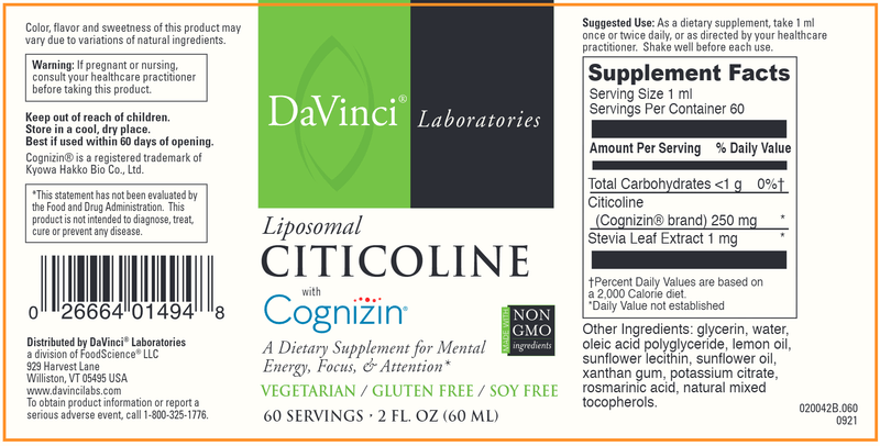 Liposomal Citicoline (DaVinci Labs) Label
