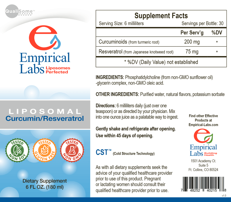 Liposomal Curcumin/Resveratrol (Empirical Labs) Label