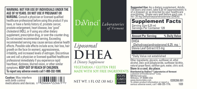 Liposomal DHEA DaVinci Labs Label