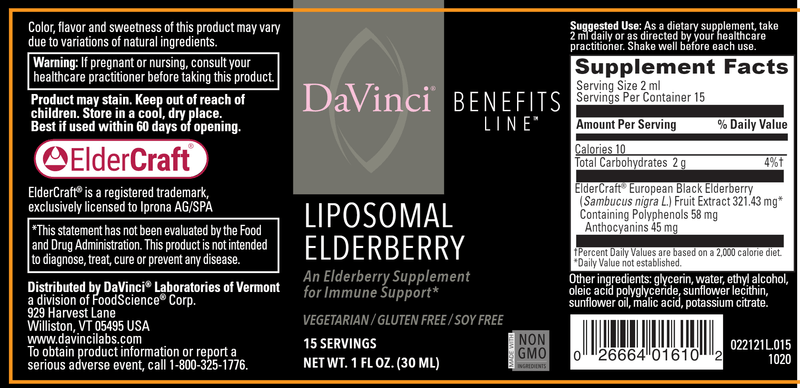 Liposomal Elderberry (DaVinci Labs) Label