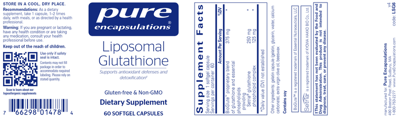 Liposomal Glutathione 60 caps (Pure Encapsulations) label