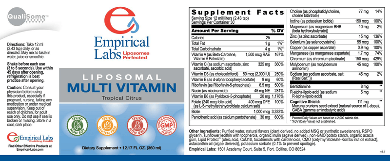 Liposomal Multivitamin (Empirical Labs) Label